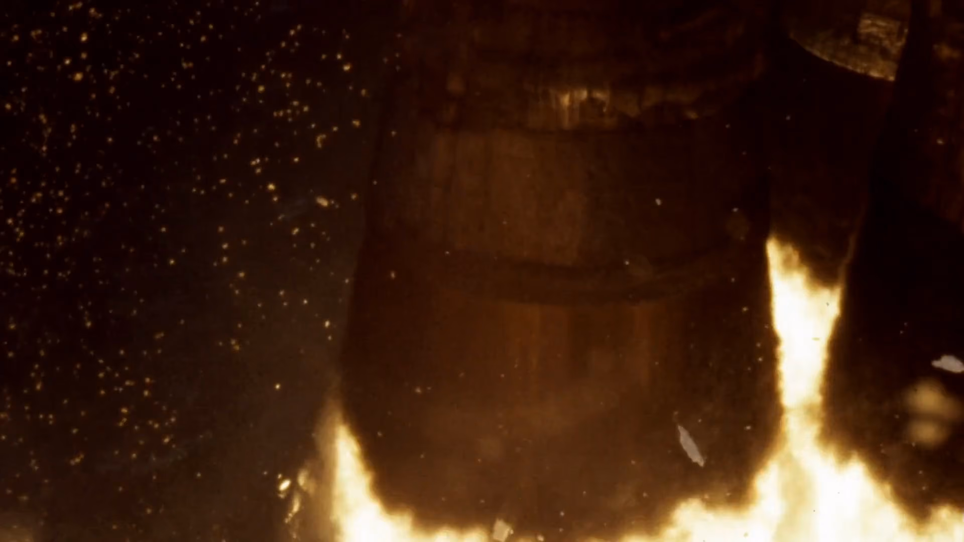 Saturn V launch ignition from NASA's public film library, graded to match the drawn scenes