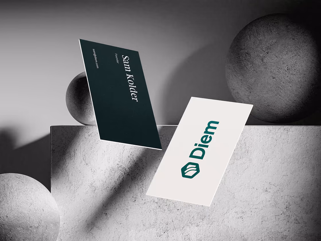 Diem app business card design - data management software for filmmakers by Sam Kolder.