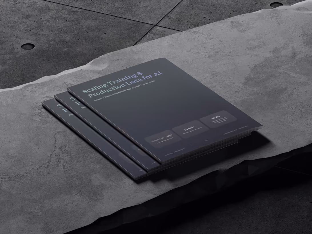 A printed EASL TECH case study document on concrete, titled Scaling Training and Production Data for AI